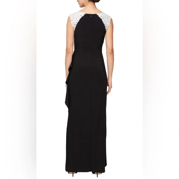 Alex Evenings Women's Long Jersey Dress Gown Ruched Front Embellished Neckline Alex Evenings Women's Long Jersey Dress Gown Ruched Front Embellished Neckline